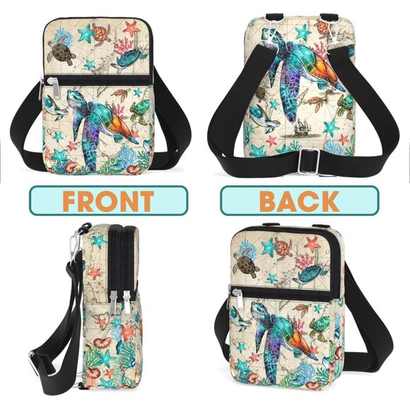 Sea Turtle Map Water-Resistant Canvas Crossbody Phone Bag with Adjustable Strap - Picture 7 of 8